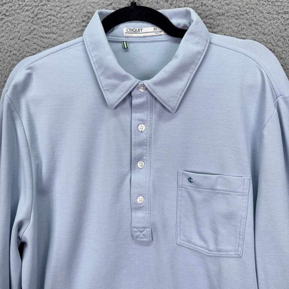 Criquet Polo Shirt Mens XL Light Blue Slim Long Sleeve Pima Cotton Preppy Office